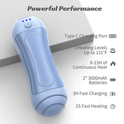 Hand Warmers Rechargeable 2 Pack,6000Mah Portable Electric Hand Warmer USB Pocket Heater 20+Hrs Safe Heat,Heat Therapy for Raynauds,Hunting,Golf,Camping,Women Mens Ideal Present,Blue